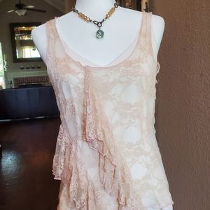Lace ruffle sheer top